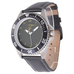 Guld Monogram Första F-bevakning med Guld-nummer Armbandsur