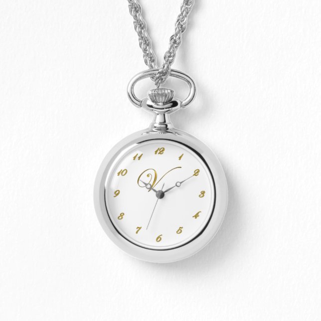 Guld Monogram första V-bevakning med Guld-nummer Armbandsur (Framsida)