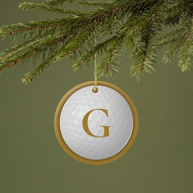 Guld Monogram Golf Boll Julgransprydnad Keramik (Skapare uppladdad)