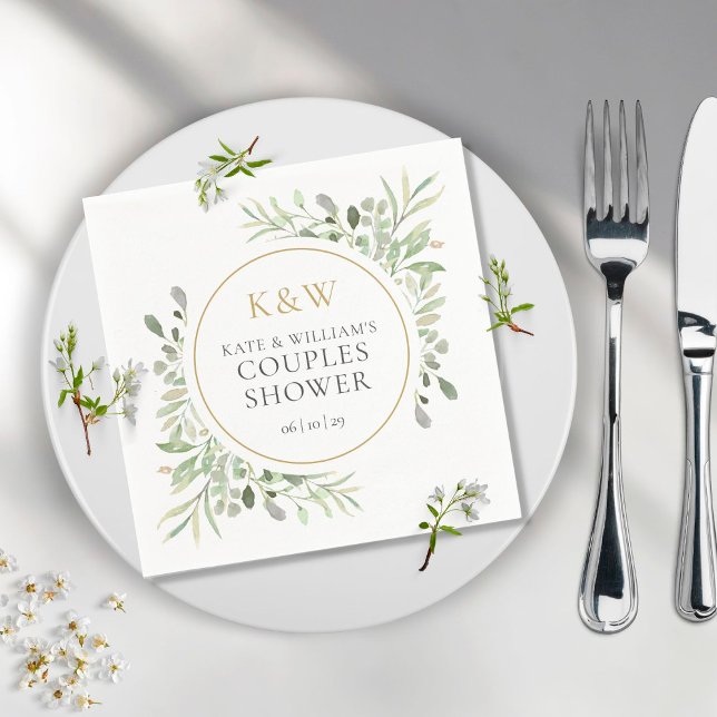 Guld Monogram Greenery Par Möhippa Pappersservett (Skapare uppladdad)