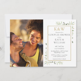 Guld Monogram Greenery Photo Par Shower Inbjudningar