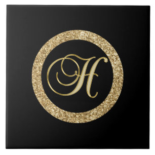 Guld Monogram H på svart Kakelplatta