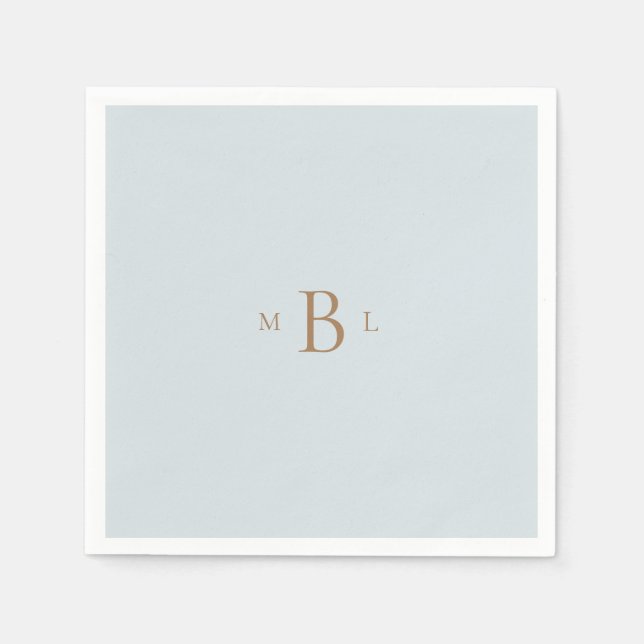 Guld Monogram Ice Blue Bröllop Napkins Pappersservett (Framsidan)