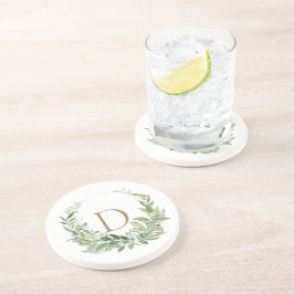 Guld Monogram Initial Foliage White Underlägg