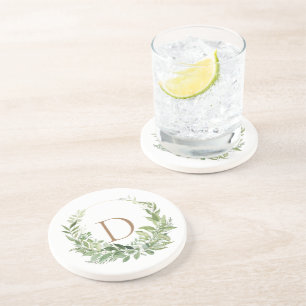 Guld Monogram Initial Foliage White Underlägg