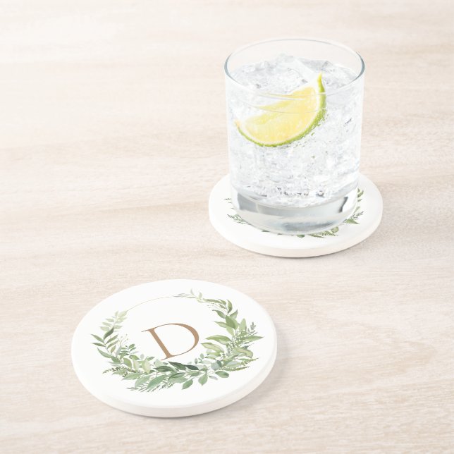 Guld Monogram Initial Foliage White Underlägg (Sidan)