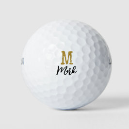 Guld Monogram Initial och Namn Black Guld Golf Ba