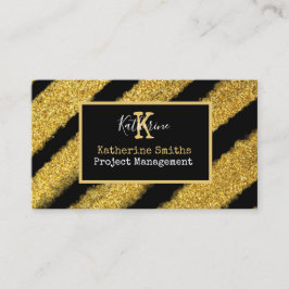 Guld Monogram Initial och Namn Black & Guld Tema Visitkort