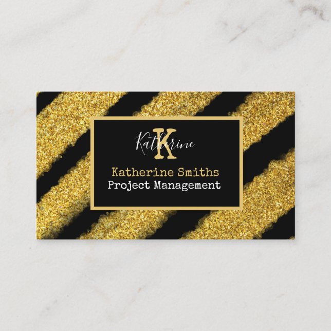 Guld Monogram Initial och Namn Black & Guld Tema  Visitkort (Framsida)