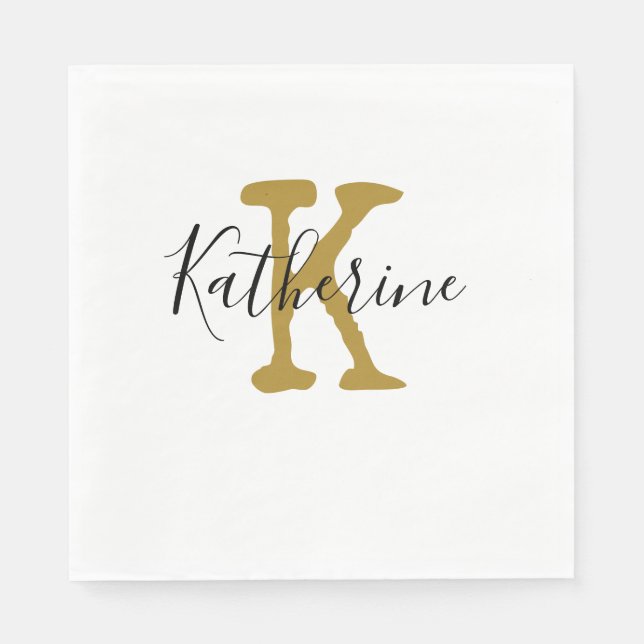 Guld Monogram Initial och Namn  Golfbollar Pappersservett (Framsidan)