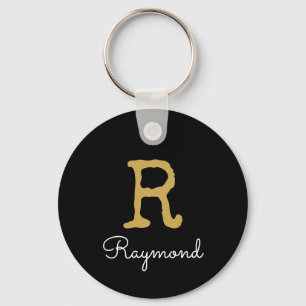 Guld Monogram Initial och Namn Monogram svart Nyckelring