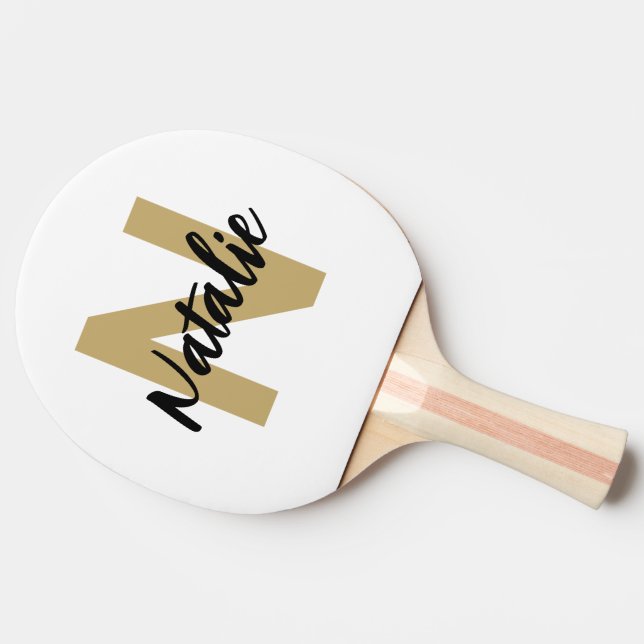 Guld Monogram Initial och Namn Personligen Pingisracket (Sidan)