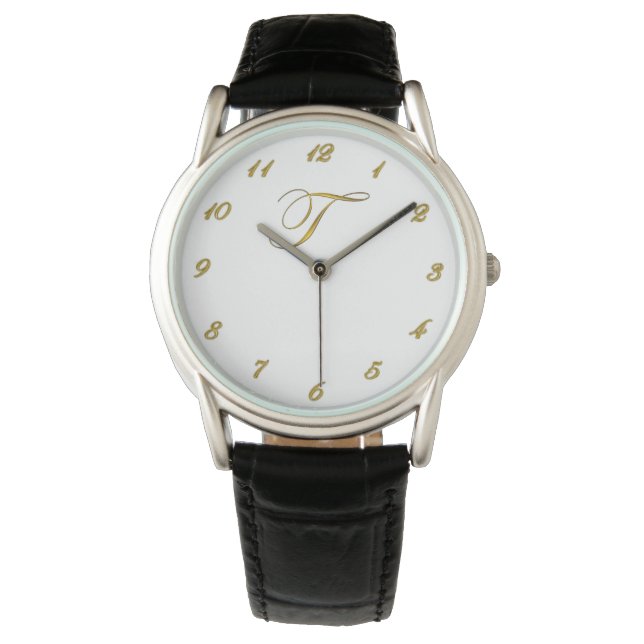 Guld Monogram Initial T Watch med antalet Guld Armbandsur (Framsida)