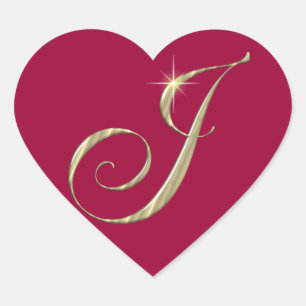 Guld Monogram J Initial Hjärtformat Klistermärke