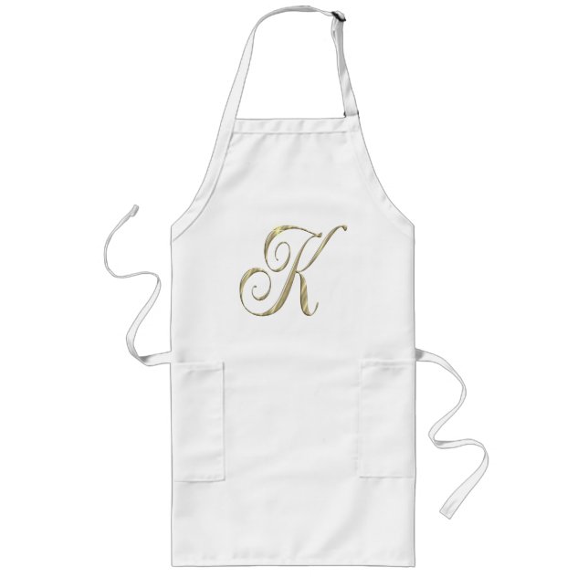 Guld Monogram K Initial BBQ Apron Långt Förkläde (Framsidan)