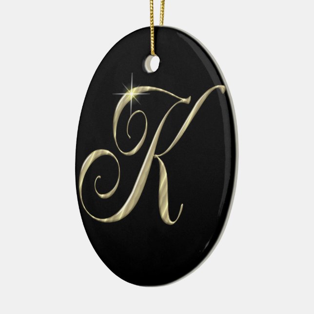 Guld monogram K initialer Julgransprydnad Keramik (Vänster)