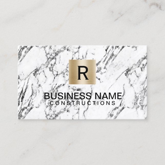Guld Monogram Logotyp Modern marble Construction Visitkort (Framsida)
