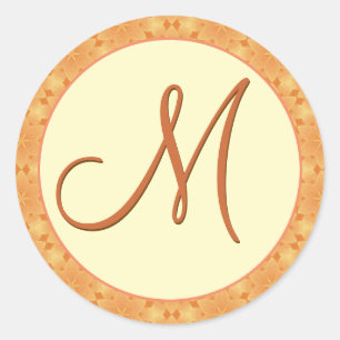 Guld Monogram M Damask Wedding Sticker Runt Klistermärke