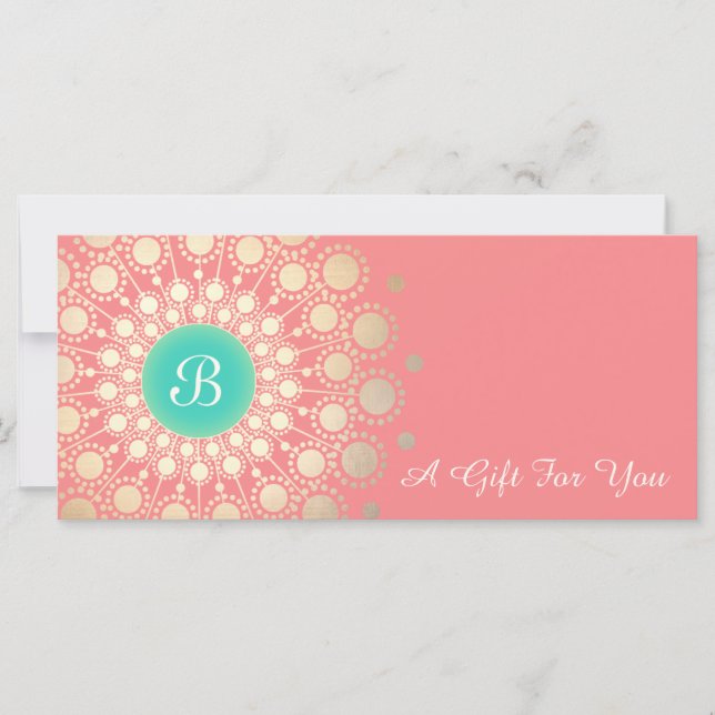 Guld Monogram Mandala Rosa Coral Gift Certificate (Framsida)