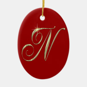 Guld monogram N initialer Julgransprydnad Keramik