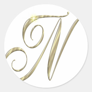 Guld monogram N initialer Runt Klistermärke