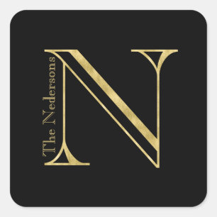 Guld Monogram N och Namn på valfri Färg Fyrkantigt Klistermärke