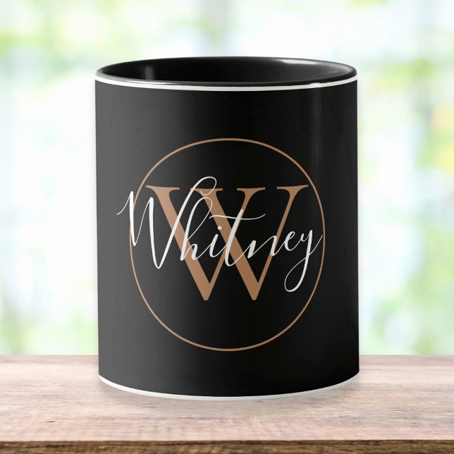 Guld Monogram Namn Elegant Black Mugg (Skapare uppladdad)