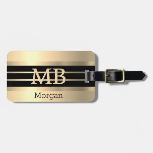 Guld Monogram/Namn, Svarta/Guld Rand på Guld Bagagebricka