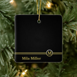 Guld Monogram på svart bakgrund Julgransprydnad Keramik