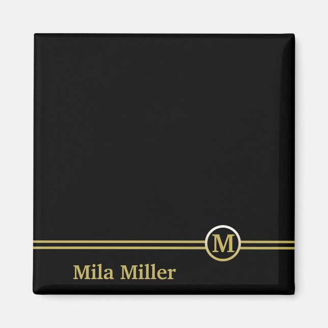 Guld Monogram på svart bakgrund  Magnet (Framsidan)