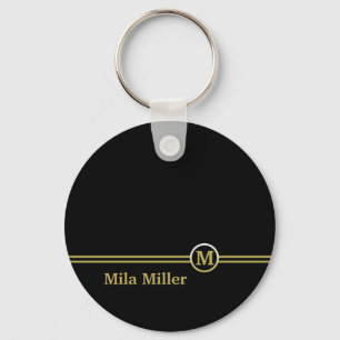 Guld Monogram på svart bakgrund Nyckelring