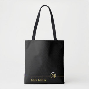 Guld Monogram på svart bakgrund Tygkasse
