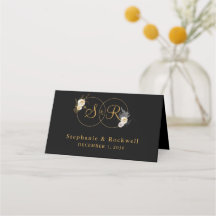 Guld Monogram på Svarta Namn, första Bröllop