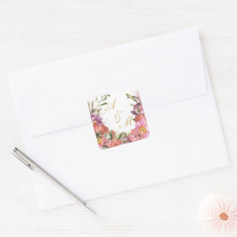 Guld MONOGRAM-PERSONLIGEN med blommor ram Fyrkantigt Klistermärke