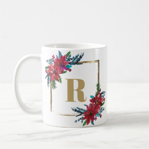 Guld Monogram Poinsettia jul Kaffemugg