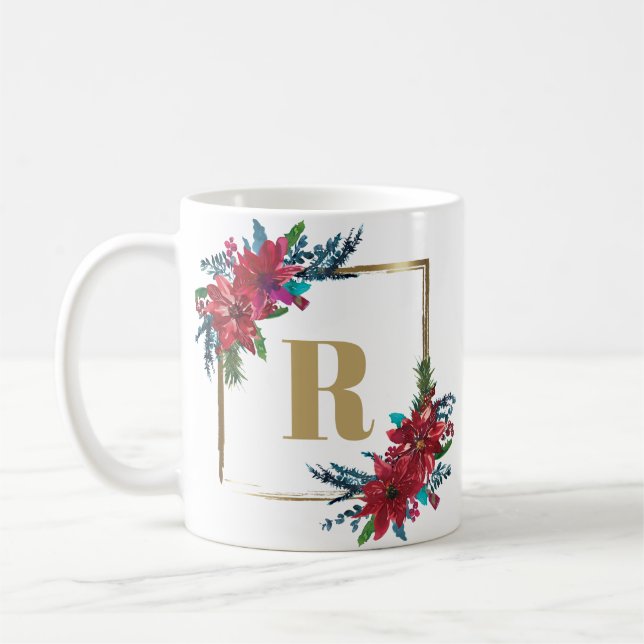 Guld Monogram Poinsettia jul Kaffemugg (Vänster)