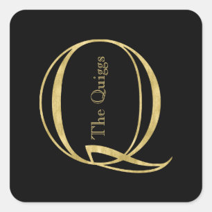 Guld Monogram Q och Namn på valfri Färg Fyrkantigt Klistermärke