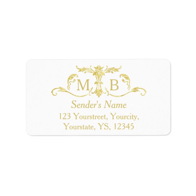 Guld monogram returetiketter guld adressetikett (Framsidan)