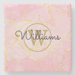 Guld Monogram Rosa Agate Geode Stenunderlägg