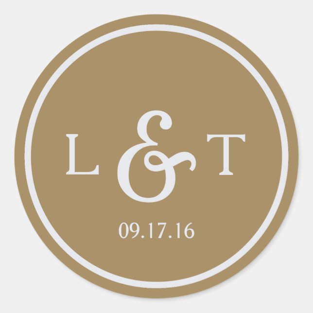 Guld Monogram Runt Klistermärke (Framsida)