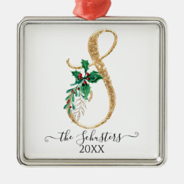 Guld Monogram S Glitter jul Holly Foliage Julgransprydnad Metall