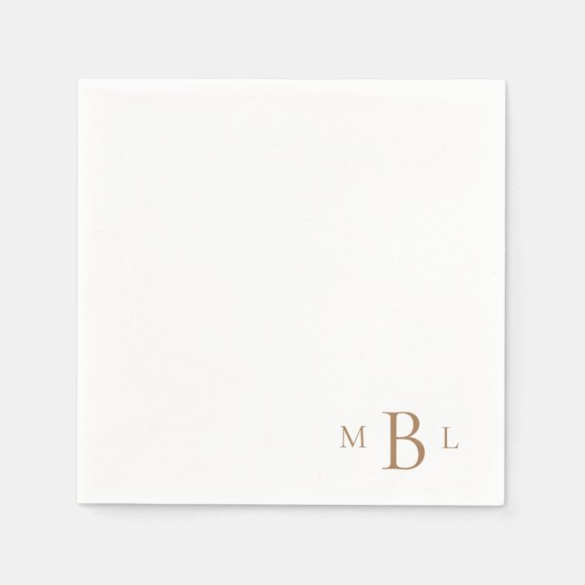 Guld Monogram Simple Bröllop Cocktail Pappersservett (Framsidan)