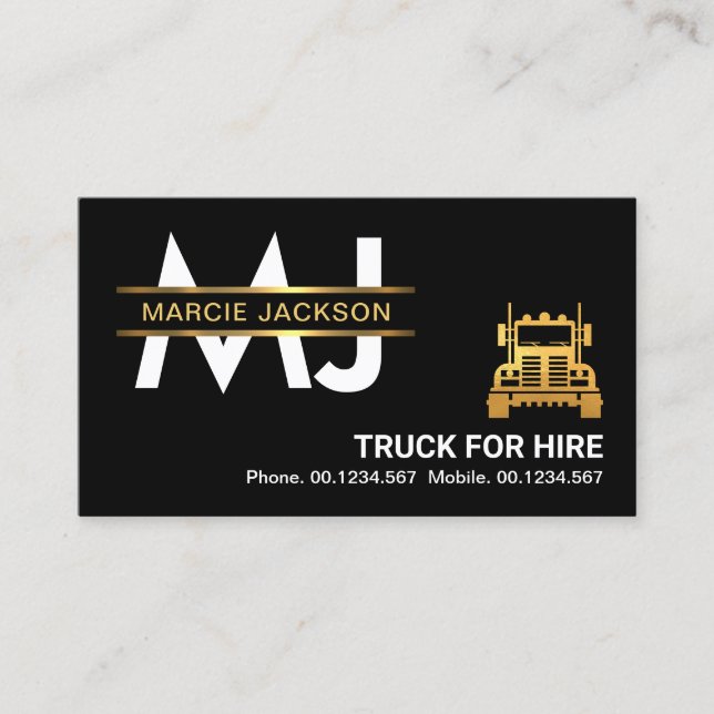 Guld monogram-skyltlogistiktruckar visitkort (Framsida)