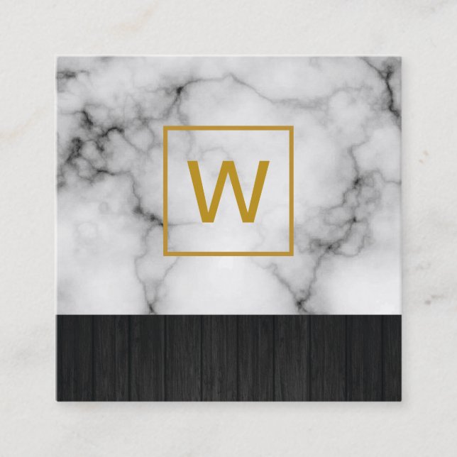 Guld Monogram Square Marble Fyrkantigt Visitkort (Framsida)