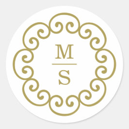 Guld Monogram Sticker eller Monogram Bröllop Sälar Runt Klistermärke