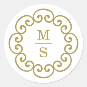 Guld Monogram Sticker eller Monogram Bröllop Sälar Runt Klistermärke