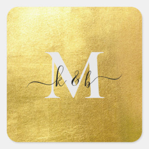 Guld Monogram Swash Script Square Bröllop Fyrkantigt Klistermärke