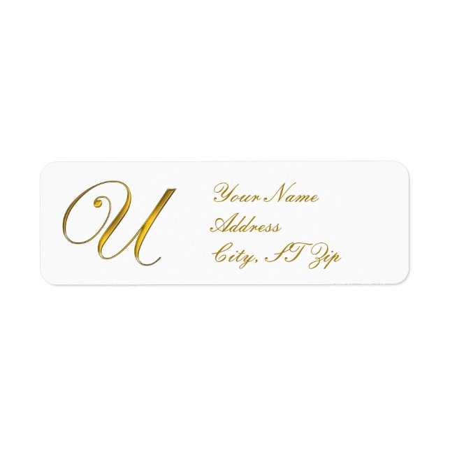 Guld Monogram U-anpassade Returetiketter Returadress Etikett (Framsidan)