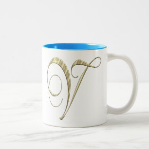 Guld monogram V initialer Två-Tonad Mugg