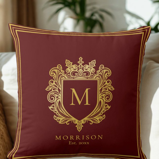 Guld Monogram Vapensköld Dekorativ kudde (Gold Monogram Crest Throw Pillow)
